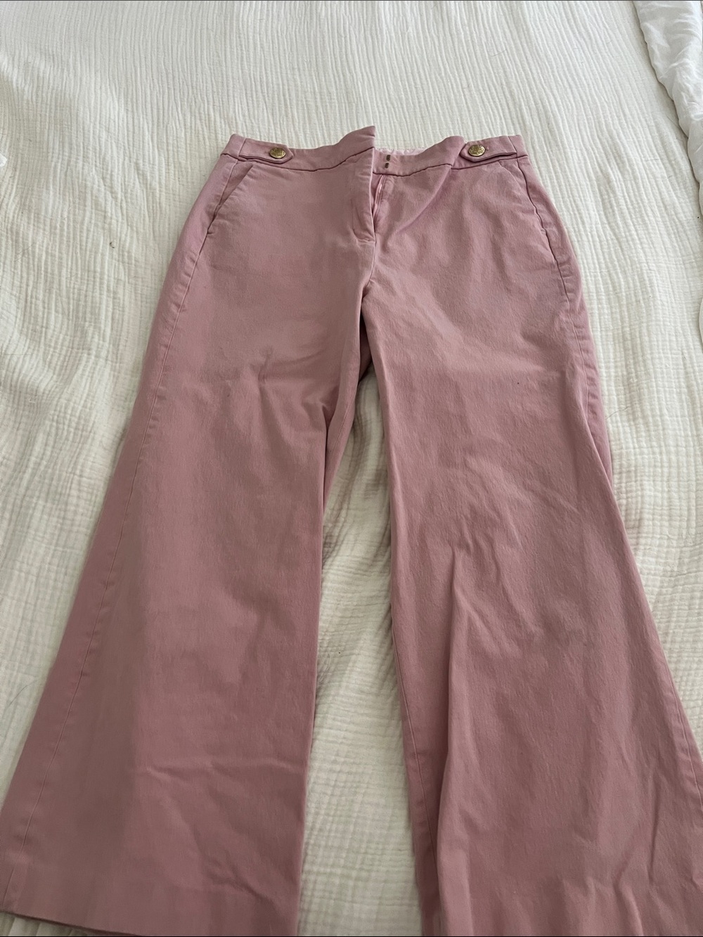 J. Crew Blush Pink Pants with Decorative Gold Buttons